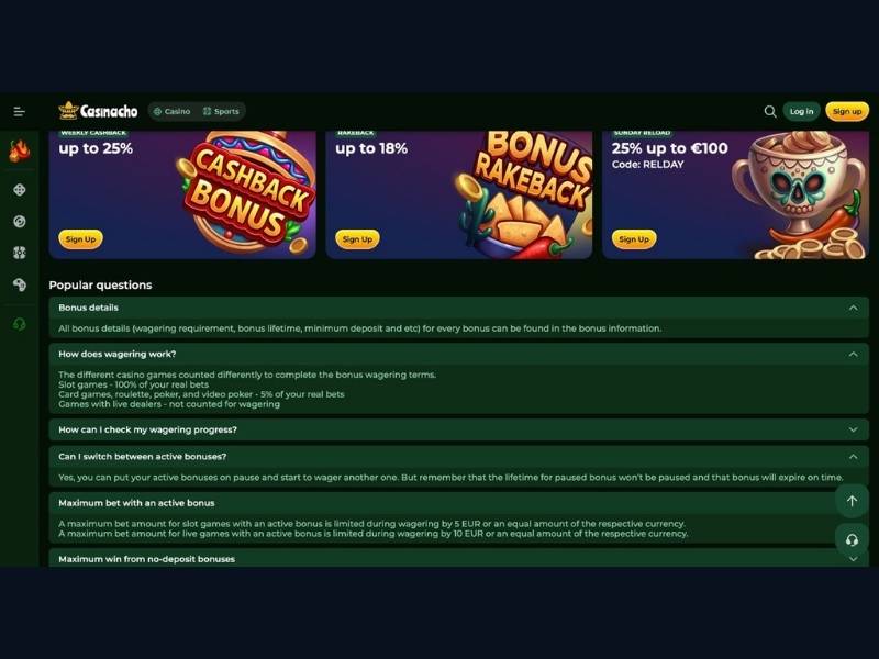 Real money bonuses at Casinacho Casino Nacho Casino — cashback and rakeback withdrawable immediately